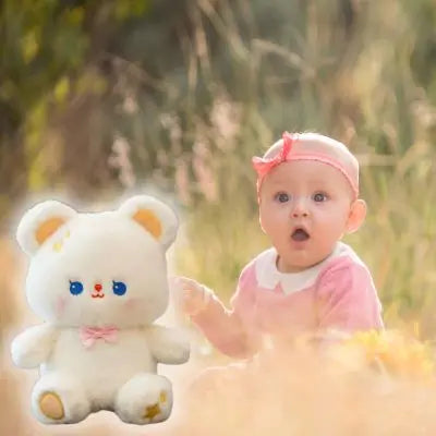Ours doudou blanc-ours peluche yeux bleus au pré-peluche kawaii stitch