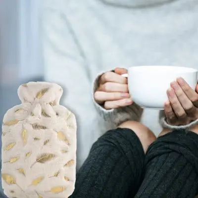Bouillotte peluche blanche et dorée anti-froid-et-apaisante