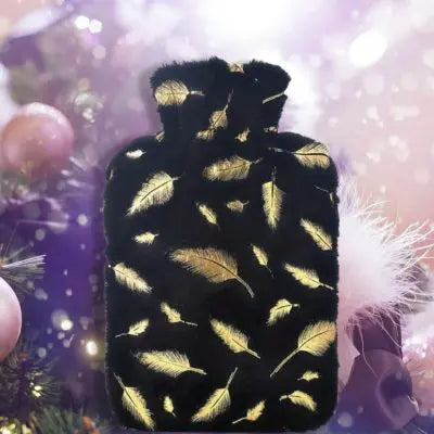 Bouillotte peluche de luxe au pelage doré noir très apaisante