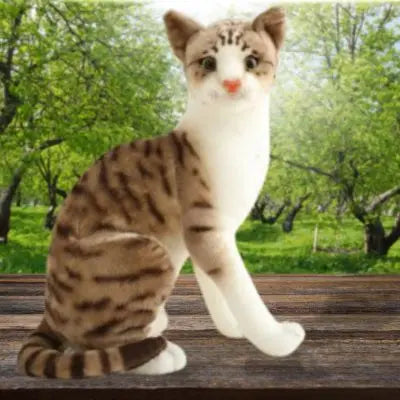 Peluche chat réaliste-rayé-peluche chat marron dans le jardin