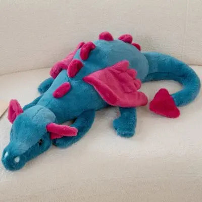 Peluche dragon bleu soyeux avec ailes roses peluche kawaii trop mignon