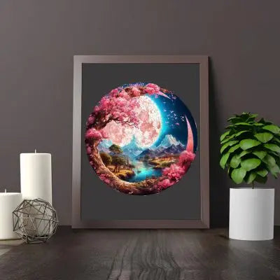 Puzzle 3D fleurs japonaises sur le mur du salon, un vrai paysage féérique puzzle en bois