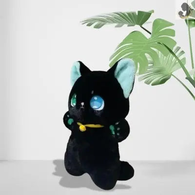 Kawaii peluche chat noir avec grands yeux vu de profil peluche chat