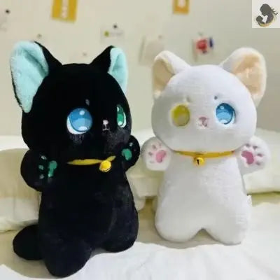 Kawaii peluche-chat noir et blanc peluche chat ensemble aux bras ouverts yeux colorés