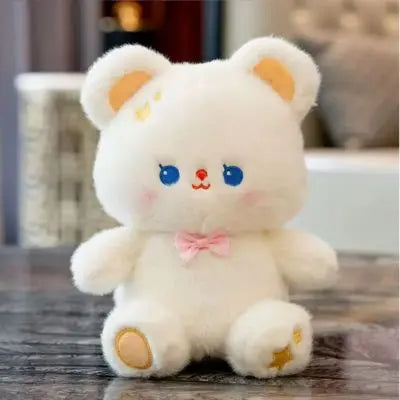 Ours doudou blanc au papillon rose peluche kawaii nez rouge doudou ours