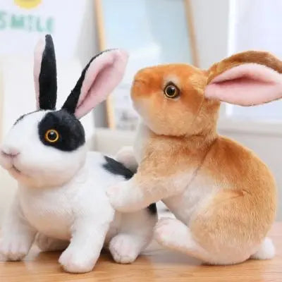 Peluche lapin réaliste des jumeaux le roux et noir et blanc