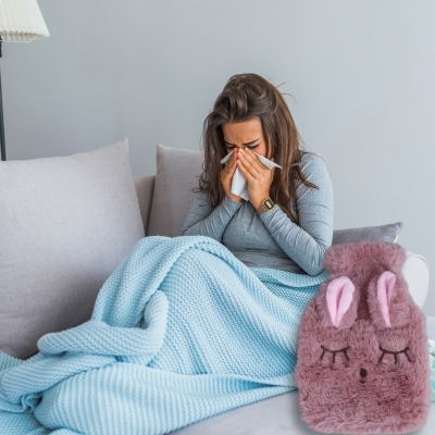 bouillotte peluche kawaii la peluche lapin avec femme malade au lit