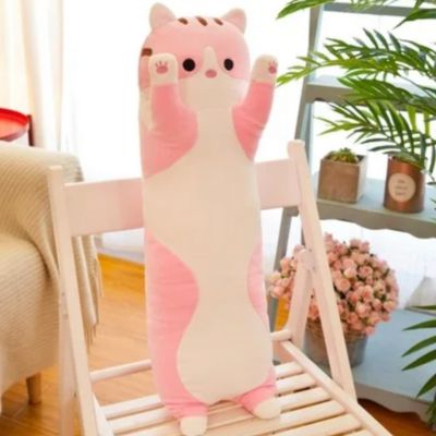 Chat en peluche rose coussin peluche kawaii debout