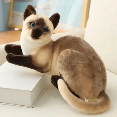 Peluche chat réaliste marron peluche chat aux yeux bleus adapté pour les enfants 