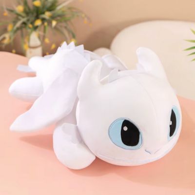 Peluche dragon blanc allongé peluche kawaii antistress douce