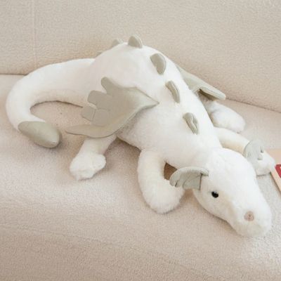 Peluche dragon blanc peluche kawaii soyeux avec ailes grises