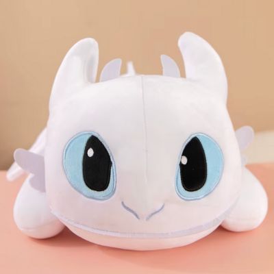 Peluche dragon blanc assis aux yeux bleus de peluche kawaii