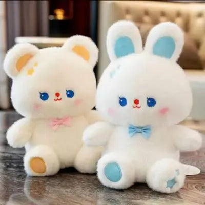 Peluche kawaii-doudou lapin blanc avec nez rouge, nounours