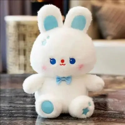 Peluche kawaii-peluche lapin blanc soyeux qui ouvre ses bras sur la table