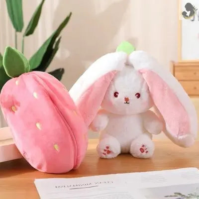 Peluche kawaii-peluche lapin rose réversible se transformant en fraise