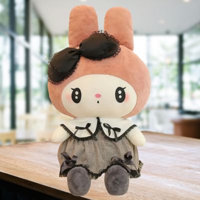 Peluche kawaii-peluche lapin mignon aux gros yeux et petite robe grise