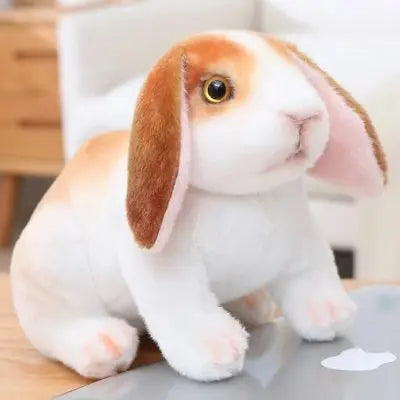 Peluche lapin réaliste roux et blond aux pattes blanches