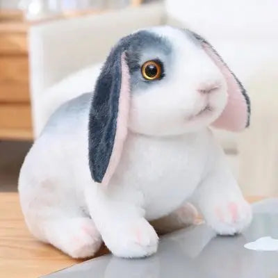 Peluche lapin réaliste gris-blanc à poils doux trop attractif