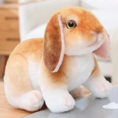 Peluche lapin réaliste caramel roux au pelage doré et pattes douces