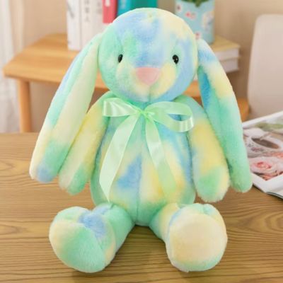 Peluche lapin vert-doudou au ruban satiné vert clair aux yeux noirs trop mignon