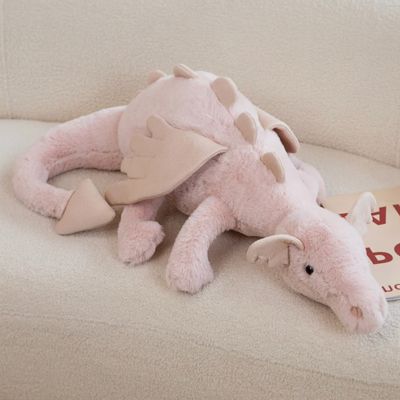 Peluche dragon rose avec des écailles au dos, peluche kawaii yeux noirs très adorable