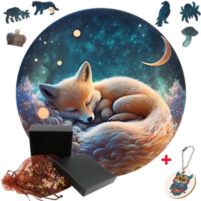 Puzzle 3D renard doré à la forêt enchantée qui dort la nuit