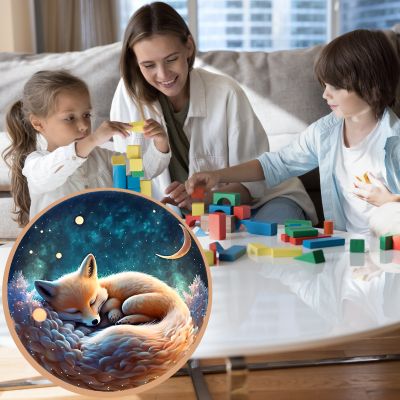 Puzzle 3D renard doré à la forêt avec une famille heureuse dans la veranda