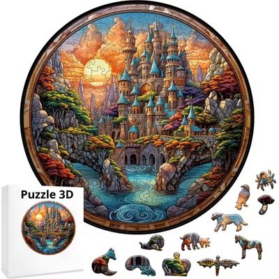 Puzzle 3D château magique au coucher du soleil et mer bleue