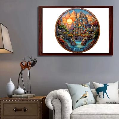 Puzzle 3D château magique au coucher du soleil et mer bleue en tableau