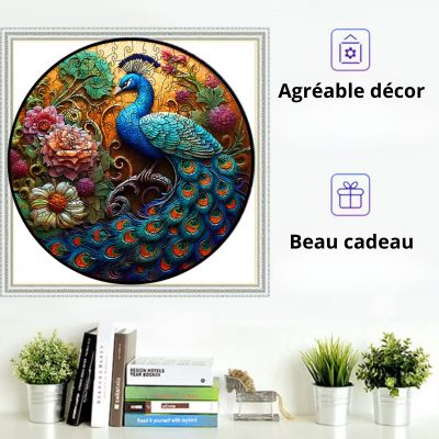 Puzzle 3D en bois le majestueux paon du paradis encadré avec de belles fleurs