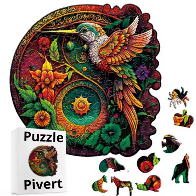 Puzzle en bois le magnifique pivert aux ailes dans la jungle en fleurs