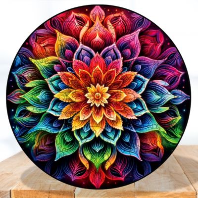 Puzzle adulte mandala floral, éternel et géométrique sur la table