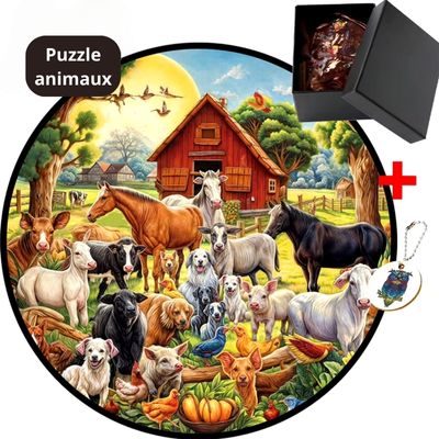 Puzzle bois les animaux de la ferme enchantée et décor du salon élégant