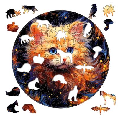 Puzzle en bois chaton doré au pelage doux et aux yeux bleus