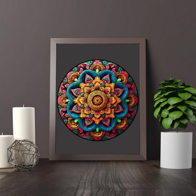 Puzzle mandala rose en fleurs installé dans le tableau