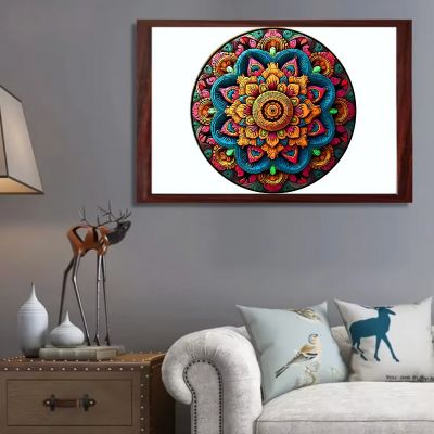 Puzzle mandala rose en fleurs installé dans le tableau