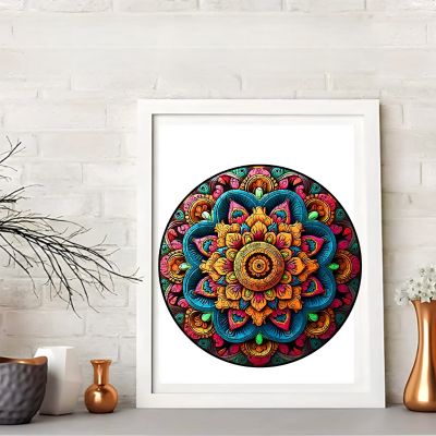 Puzzle mandala fleuri bleu exquis encadré sur un tableau blanc le bonheur des yeux